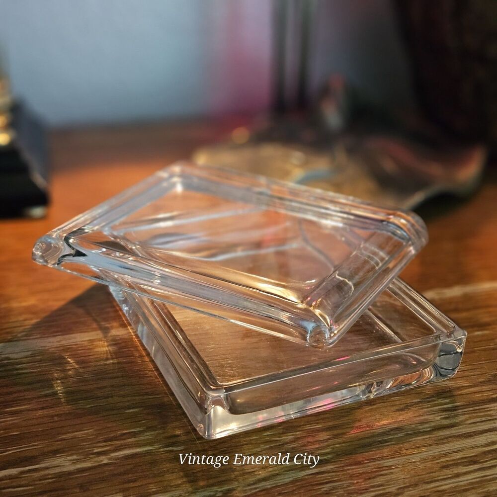 Vtg Clear Glass Boho Czech Art Deco Square Dose Heinrich Hoffmann Jewelry Box